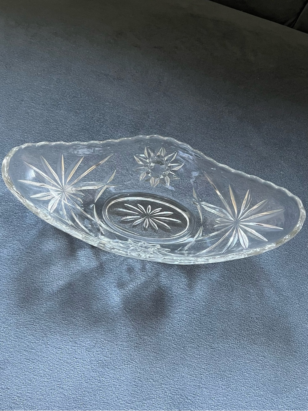 Vintage Cut Crystal Starburst Serving Dish - Clear Glass